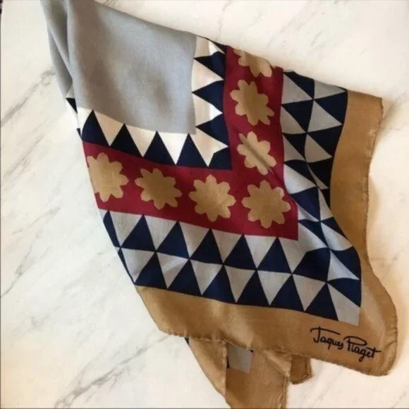 Vintage Jacques Piaget Scarf Geometric Print - Picture 3 of 4